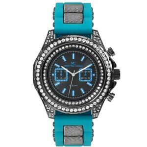 48mm Montres Carlo Men Fashion Stones Bezel Sport Blue Silicone Band Dress Watch
